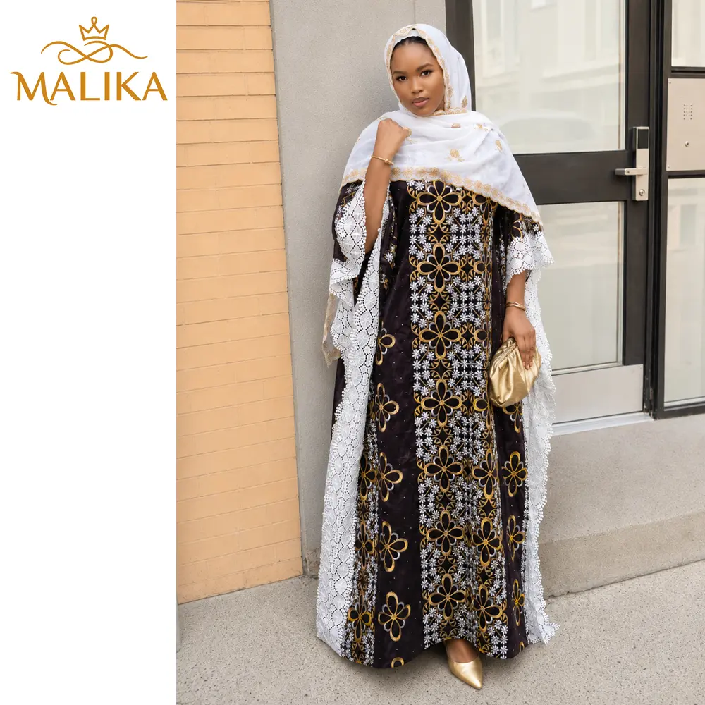 Women's Bazin Riche Boubou Dress with Stone Embroidery, Formal African Long Gown with Shawl for Anniversary and Middle Eastern-Themed Parties, Cowl Neck Dress, All Seasons, Middle Eastern-Themed Party Dresses
