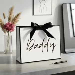 Father's Day Gift Bag with Ribbon， Portable Paper Handle Bags for Birthdays, Weddings, Father's Day Gifts, Party Gift Packs, Creative Gift Packaging