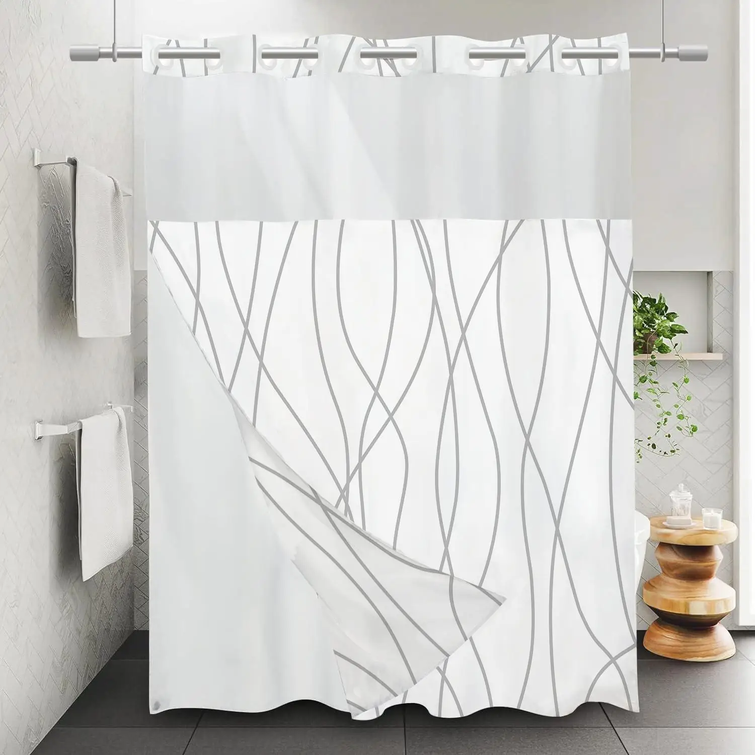 Minimalist Line Pattern Design Shower Curtain, Abstract Waterproof Shower Curtain, Bathroom Accessories Bath Curtain, Bathroom Supplies for Home Use,