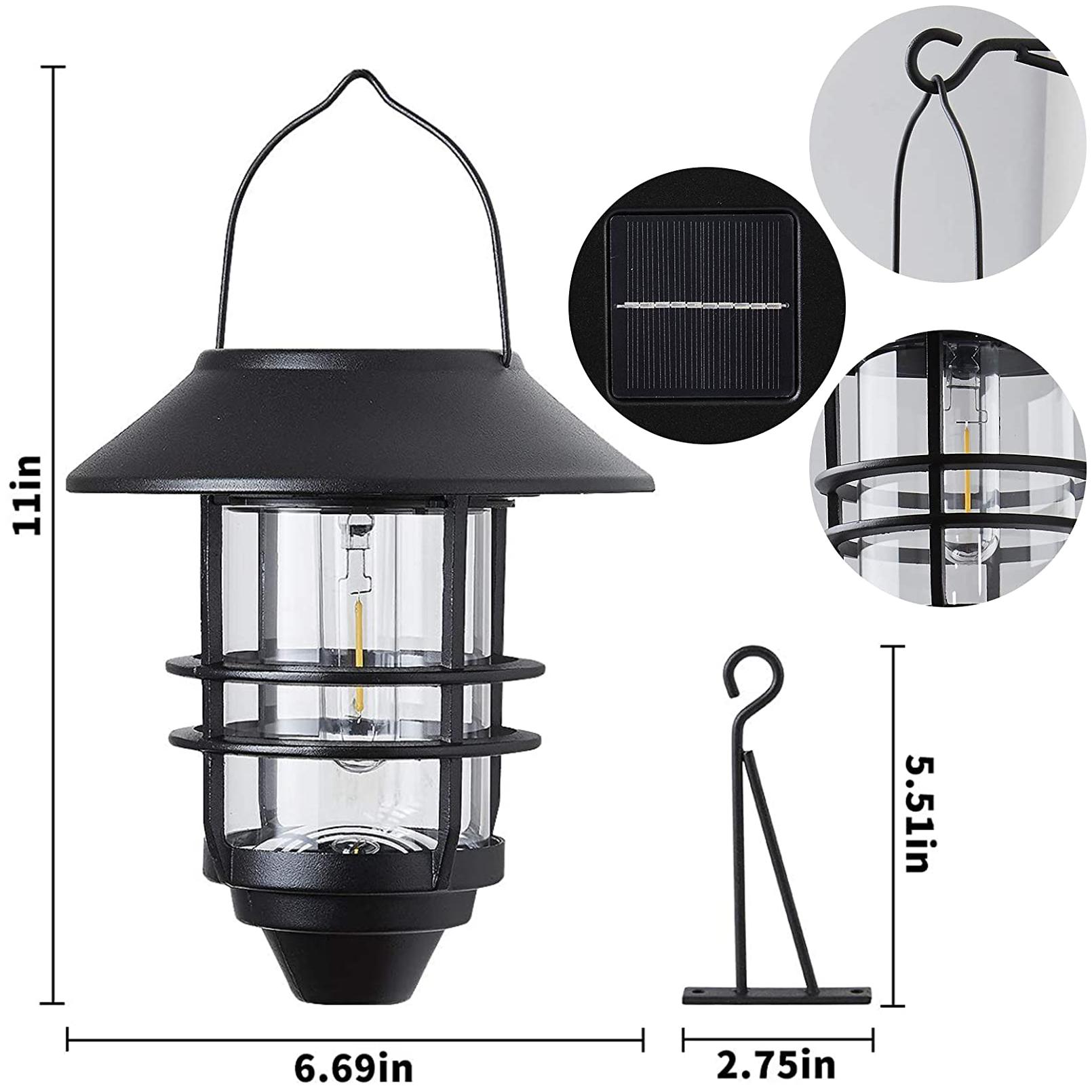 2 Pack Solar Wall Lantern Lights Outdoor, IP65 Waterproof Solar Powered Hanging Lights with Tungsten Filament Bulb, Dusk to Dawn Auto On/Off Solar Sconce Lights for Porch, Fence, Wall, Patio Deco