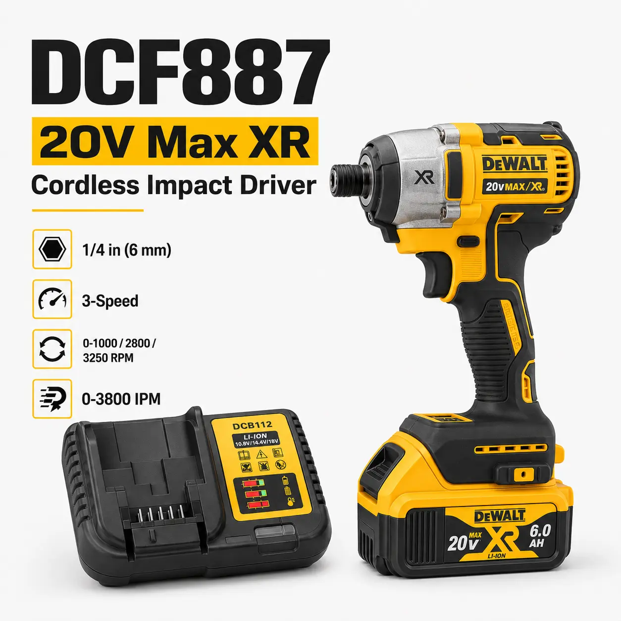DEWALT DCF887 High-Torque Impact Drill Screwdriver, 3250RPM, LED Light, Hardware Repair Power Tool