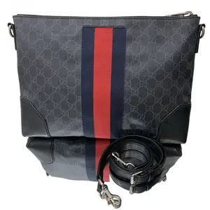 Pre-owned Coated Canvas Crossbody Bags Gucci GG Supreme Messenger Bag – Black/Grey with Blue and Red Web Stripe