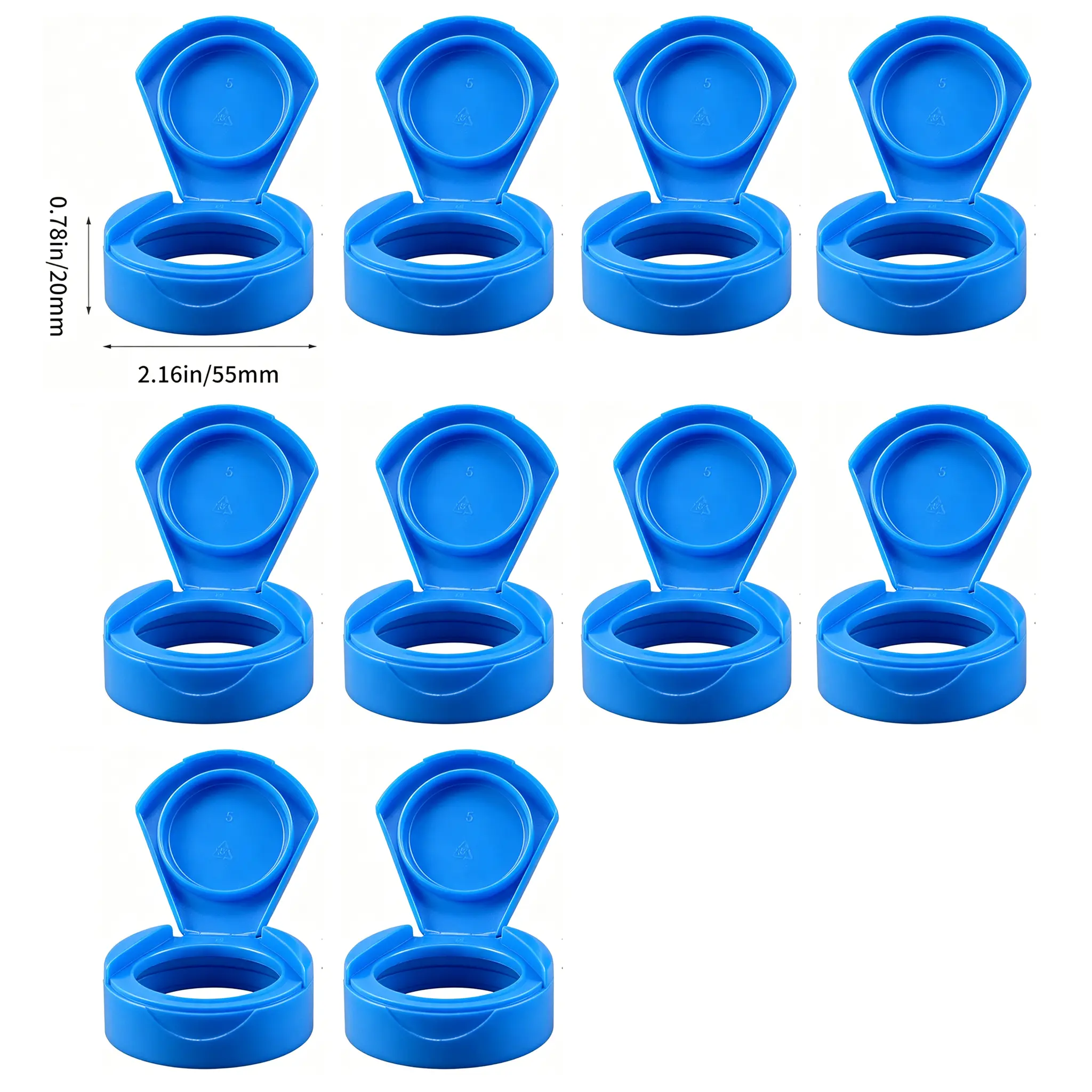 ten blue 2.16-inch lids