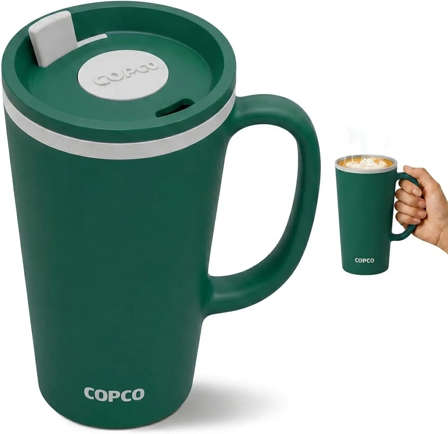 Copco Portable Insulated Reusable Wide Mouth Tumbler - 16 Oz Hunter Green Desk Mug with Lid, Ideal for Ice Cubes