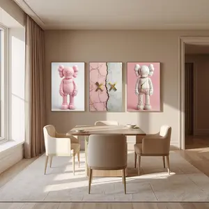 Decorative HypeBeast Pink Kaws Designer Wall Art Poster Set Of 3, Kaws Style Hypebeast Decor,Artful Urban Decor Print,Kaws Figured Art Print