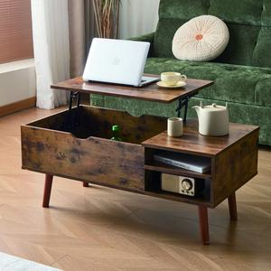 Yapai Coffee Table, Lift Top Coffee Tables for Living Room,Wood Lift Top Coffee Table，Small Rising Wooden Dining Center Tables with Storage Shelf and Hidden Compartment, Brown