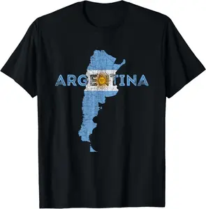 100%cotton Argentinian Map and Flag Souvenir - Distressed Argentina T-Shirt