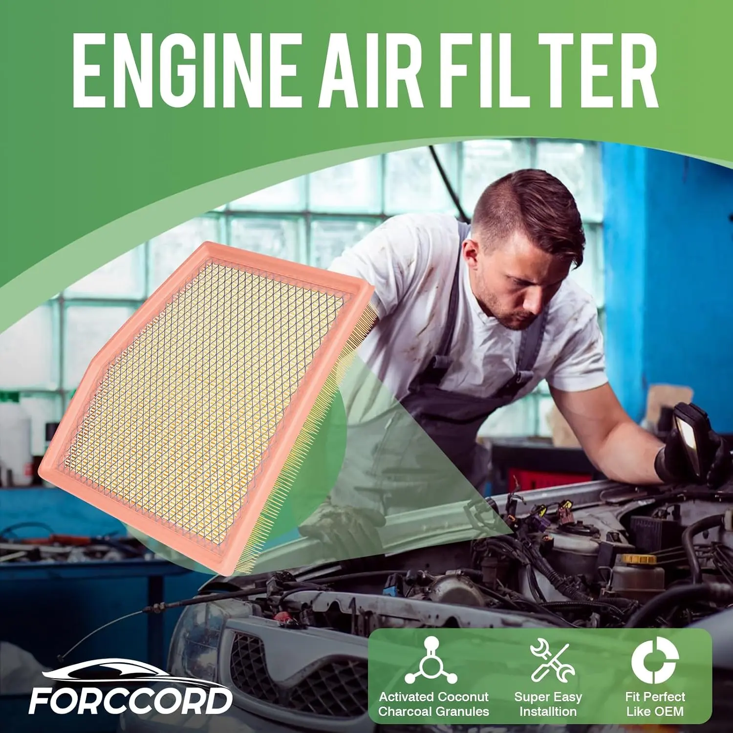 FORCCORD Engine & Cabin Air Filter Combo Set for Chrysler Voyager 2020-2026 (3.6L Gas), Pacifica 2017-2026 V6 3.6L Flex Fuel & Gasoline | Excludes All Hybrid Models | Direct Replacement for CF12283 & CA12091 & 68214516AA | Premium Automotive Filter Kit
