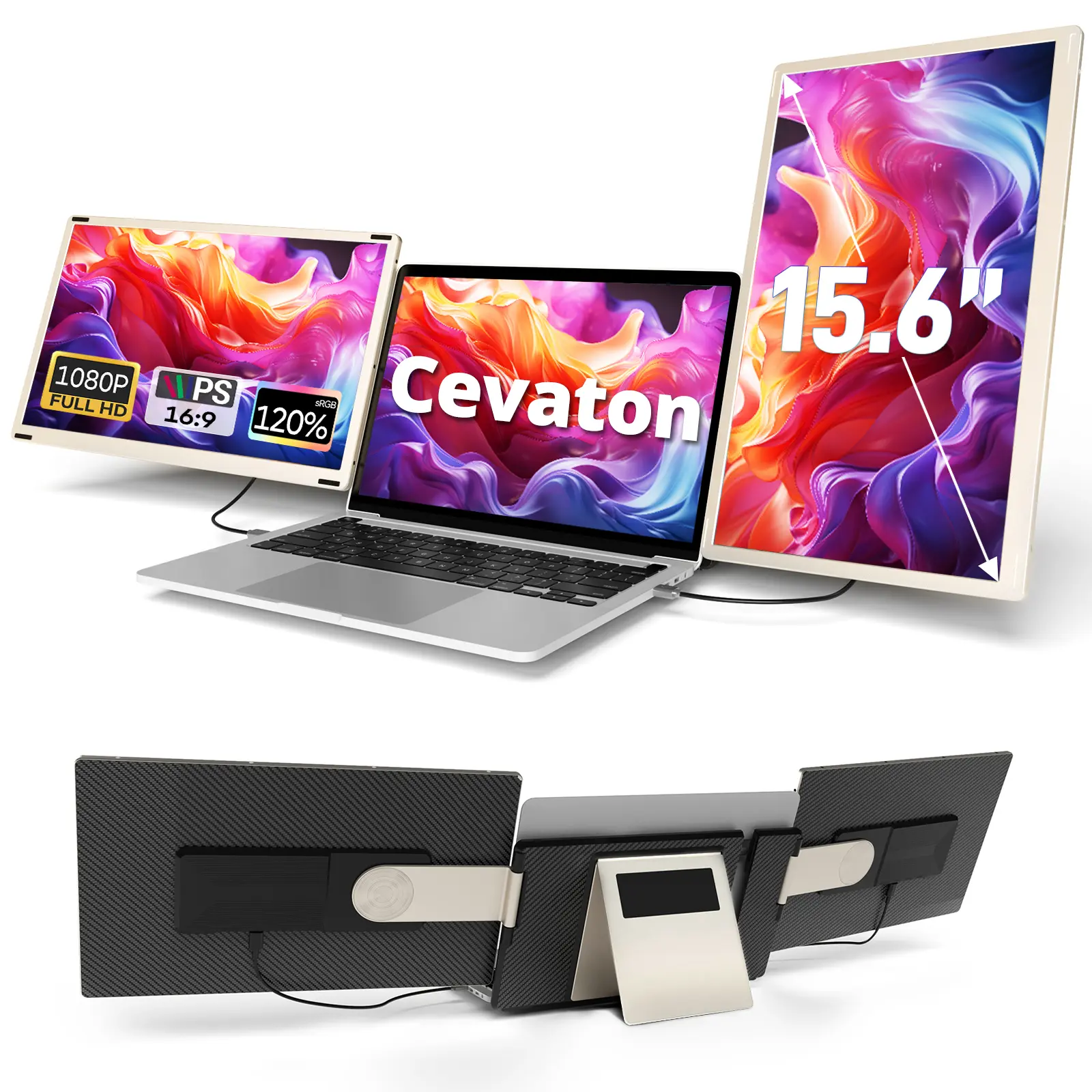 Cevaton 15.6" USB-C Full HD IPS LCD Display Screen Laptop Extender, Detachable Dual Portable Monitor with Stand, Horizontal/Vertical Viewing, DeX Compatible, Windows/macOS Support, HDMI Video Required, Monitor Only
