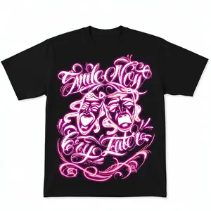 Smile Now Cry Later Airbrushed Pink Chicano Tattoo, Chicano Art,Gangxter Clothes Cholo, Lowrider, Chicana,  Graphic Tee,Hoodie Chicano Sweatshirt Front and backmen gifts,graphic tees