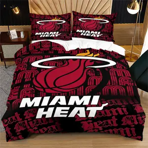 NBA Miami Heat themed Duvet Cover Set,"Flame Basketball" Emblem Print,Suitable for Bedroom Bedding Decoration for Teenagers and Adults,The Perfect Gift for Basketball Fans,Including 1 Duvet Cover and 1 Or 2 Pillowcases (Excluding Quilt and Pillow Inserts)