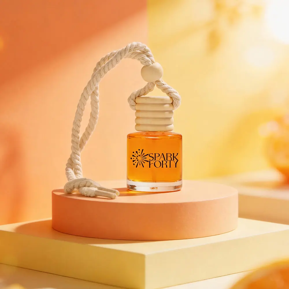 SPARKFORTY Orange Car Air Freshener Hanging | Car Perfume, 0.27 fl oz (8 mL) | 30-Day Luxury Glass Diffuser | Long-Lasting Orange, Lemon & Vanilla Scent