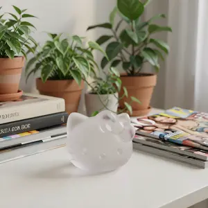 Multi-Color Natural Crystal Hello Kitty Head Carving - Cute Cartoon Cat Palm Stone, Girly Healing Desk Decor for Crystal Jewelry Accessories Enthusiasts