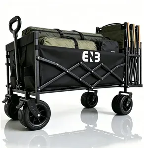 Premium Foldable Wagon Cart with Large Storage Capacity, Heavy Duty Collapsible Utility Wagon for Camping, Beach, Sports, Grocery Shopping & Outdoor Travel – Black