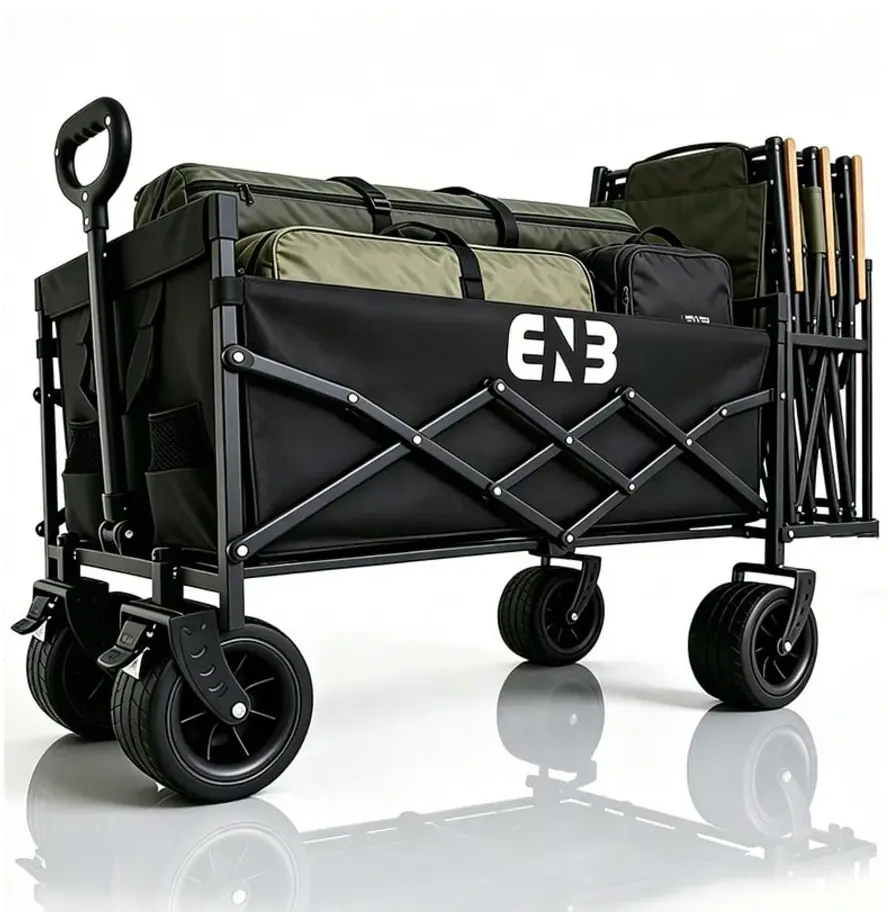 Premium Foldable Wagon Cart with Large Storage Capacity, Heavy Duty Collapsible Utility Wagon for Camping, Beach, Sports, Grocery Shopping & Outdoor Travel – Black