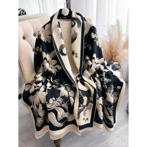 Women's Boho Style Floral & Houndstooth & Checked Pattern Scarf, Casual Trendy Warm Shawl for Fall & Winter, Fashion Double-sided Scarf for Daily Wear(Sheets)