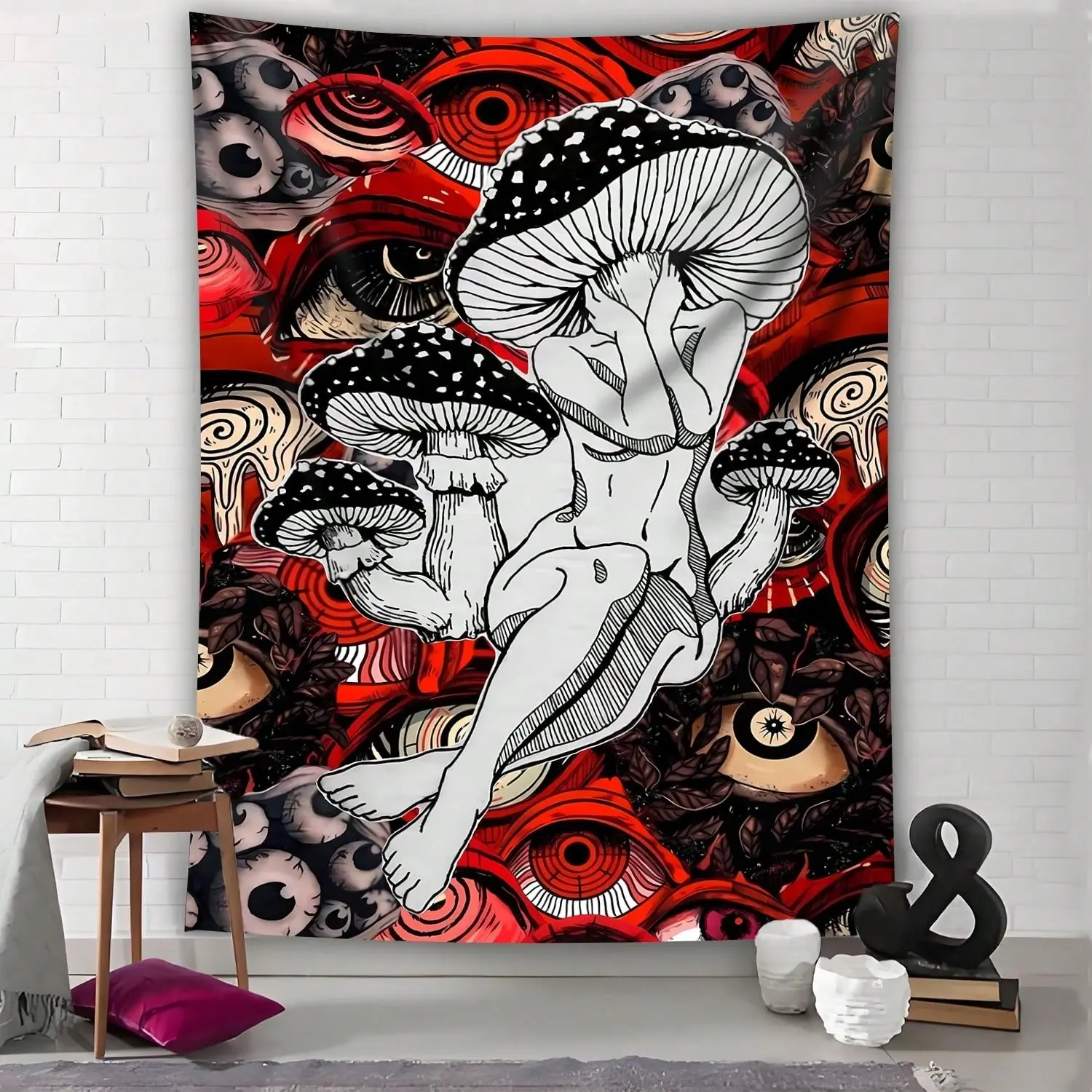 1pc Artistic Hanging Art Girl Mushroom Eye Tapestry, 60x40 in Multi-Size Decorative Home Decor Cloth, Easy-Install, Versatile for Occasions Backdrop & Holiday Gift