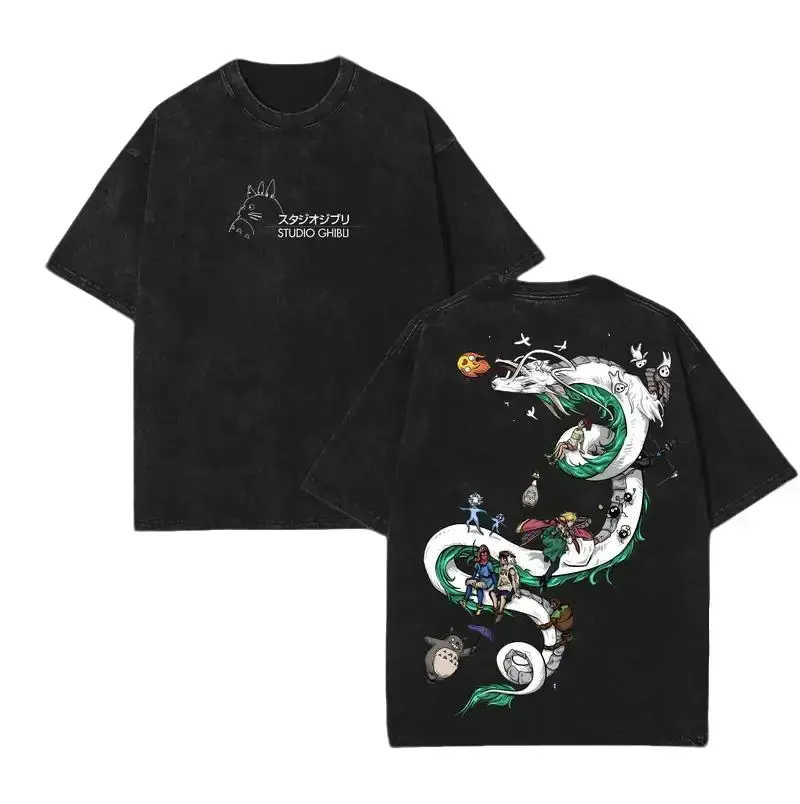 Spirited Away - Studio Ghibli Anime Double Printed Vintage Washed Tee Unisex Oversize Anime Manga Washed Heavyweight Cotton T-shirt, Gift For Anime Fan, Anime Lover