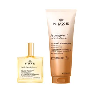 NUXE Prodigieux Iconic Scent Ritual Duo, Multi-Purpose Dry Oil (1.6 fl. oz.) & Prodigieux Scented Shower Oil (6.7 fl. oz.) Duo