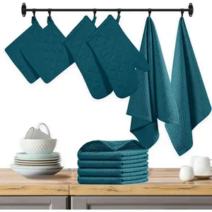 Native Fab 10-Piece Kitchen Set – Includes Oven Mitts, Potholders, Kitchen Towels & Dishcloths, Heat Resistant, 100% Cotton, Durable & Absorbent, Perfect for Cooking, Baking & Everyday Use - Teal
