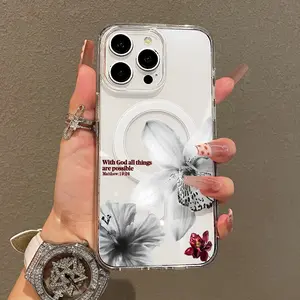 Soft Girl Magnetic Case for iPhone11/12/13/14/15/16/promax, Lightweight, Drop-Proof, MagSafe Compatible | Perfect for Teen Girls Floral with Bible Verse