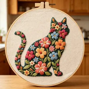 Beginner Cross Stitch Kit, Elegant Animal Floral Design, DIY Embroidery Set, Includes Cotton Fabric, Threads, Needles, Instruction Manual