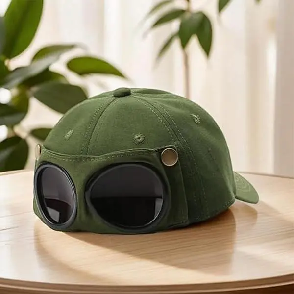 Aviator Style Baseball Cap with Integrated Goggles,Retro Pilot Style Hats Canvas Baseball Cap with Attached Goggle Sunglasses,Hip Hop Peaked Cap,Detachable Unisex Fit
