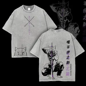 Vintage Inosuke Washed T-Shirt - Demon Slayer Anime Washed Tee Unisex Oversize Anime Manga Kimetsu No Yaiba Mineral Wash Tee, Graphic Shirt For Men, For Women