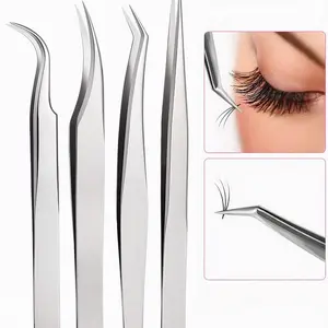 Eyelash Extensions Tweezers Set, Stainless Steel Tweezers for DIY Lash Extensions, Eyebrow Tweezers Nippers and Applicator Tool