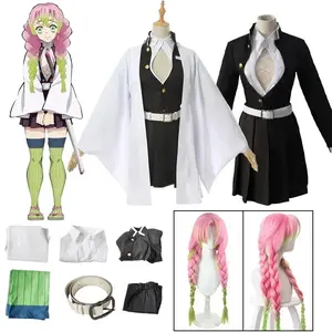 Anime Kanroji Mitsuri Cosplay Costume Kimono Haori Dress Wig Clothes Halloween Costume for Adult Children Womenswear Belt Essential
