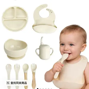 Silicone Feeding Set 8 Pcs, Baby Led Weaning Supplies, Baby Spoons Suction Bowl Divided...