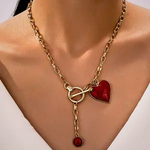Alloy Heart & Gold Drop Necklace – Fashionable 3D Drum-Shaped Pendant..