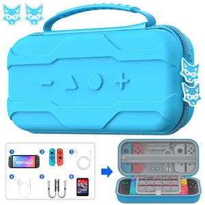 ESYWEN Storage Bag for Switch OLED & Switch2 Consoles with PU Leather & EVA Lining Water-Resistant & Scratch-Proof Design with Mesh Pocket & 20 Card Slots