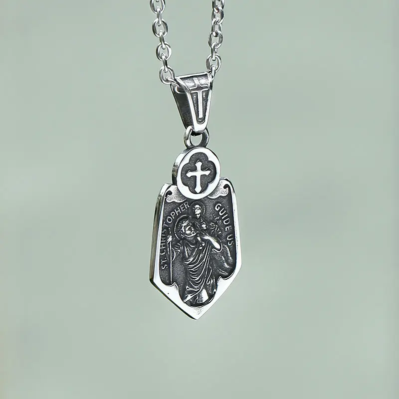 GTHIC Vintage Saint Christopher Stainless Steel Pendant for Men Women Fashion Accessory Daily Wear