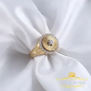 King of Bling's 0.50 CT VVS 'D' 925 Silver Moissanite Yellow Round ring for Men's/Women's Ring Size 7