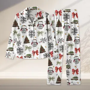It's A Beaut Clark Christmas Vacation Allover Print Lounge Sleep Pajama Set, Griswold Christmas Griswold Co Set, Christmas Tree Farm White