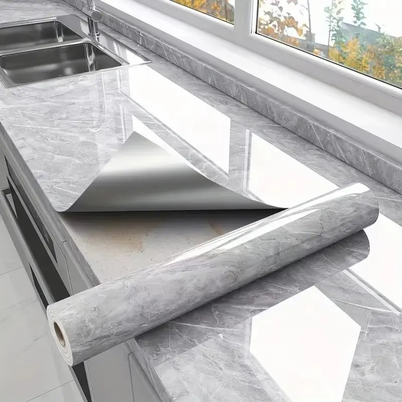 A self-adhesive-waterproof, heat and oil resistant wall and tabletop stickers, Marble Backsplash Wallpaper Peel And Stick Wallpaper Designs - randomly paired with shapes and stripes for furniture, bathrooms, kitchen renovations and home decor