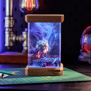 Astronaut Earth Figurines - Handcrafted Epoxy Resin Diorama Wooden Base - Space Theme Desk Decor Ornament Gift Home Office Display
