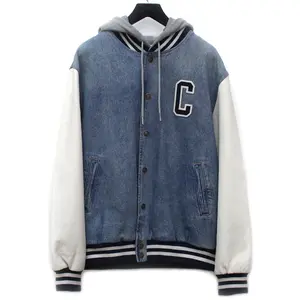 Pre-owned Celine Cotton Small Leather Goods Varsity Denim Lamb Leather Jacket