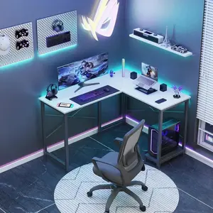 L-Shaped Wooden Computer Desk – Corner Gaming & Office Table with Side Storage Bag, Perfect for Small Spaces (White, 2-8 Day Delivery)