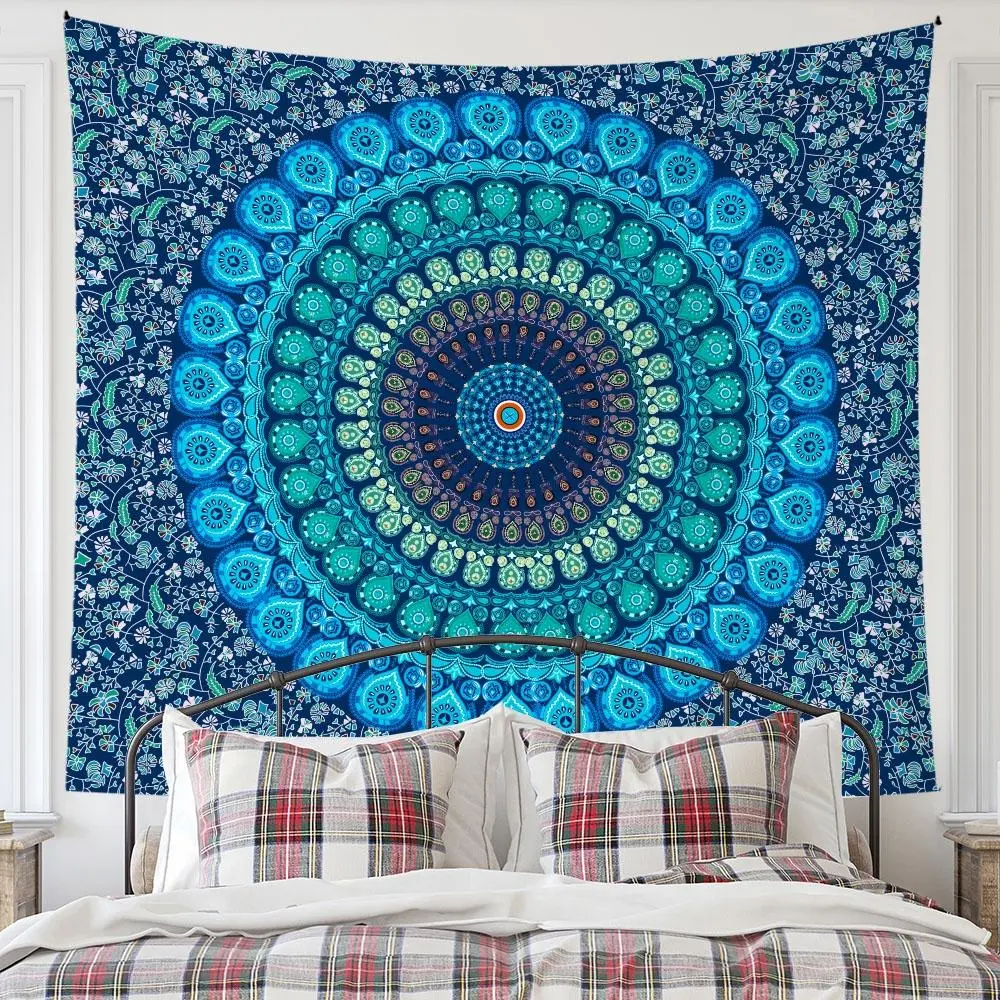 Boho Style Mandala Pattern Tapestry, Psychedelic Peacock Mandala Wall Hanging, Wall Decor for Home Bedroom Living Room