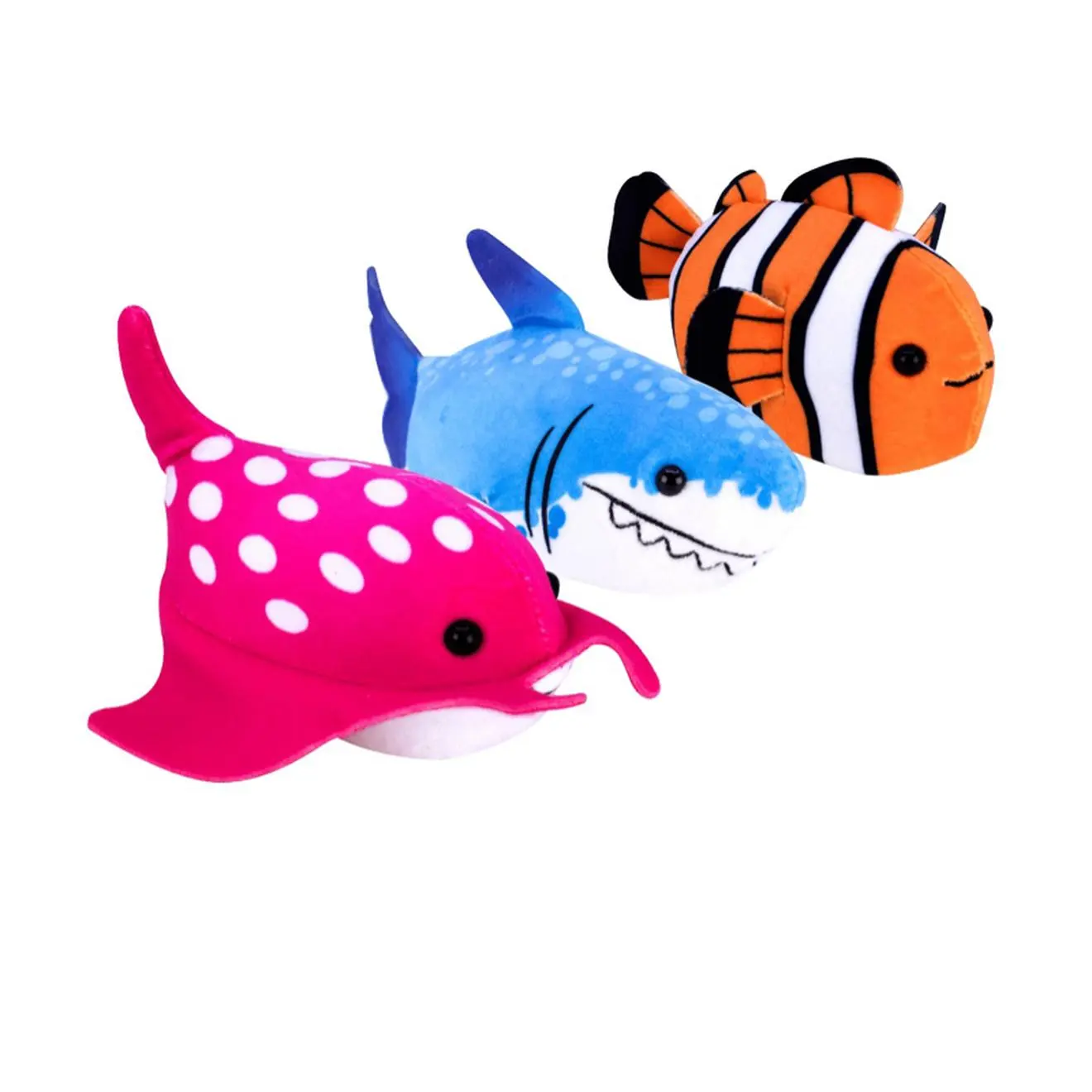 Blue Orange Pink Plush Toys Set - Adorable Shark, Dolphin, and Clownfish Stuffed Animals for Kids
