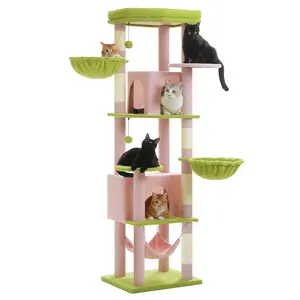 SEKKO CLAW 71.2 Inches Cactus Tall Cat Tree for Large Cats, Multi-Level Cat Tower with 2 Cozy Condos, Super Large Top Perch, 3 Hammocks, Sisal Scratching Posts and 2 Pompoms