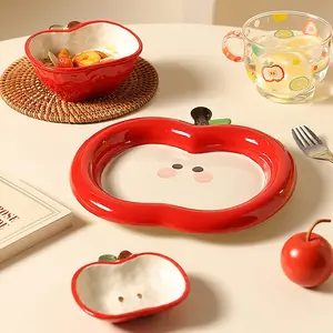 Creative Ceramic Bowl Set, Cute Apple Condiment Dish, Oil Dip Vinegar Holder, Snack Salad Bowls, Dessert Plates, Plates and Bowls, Christmas New Year Gift