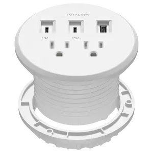 LIDER PD 65W GaN Technology Desktop Power Grommet, Power Delivery, USB-A and 2 USB-C Ports, 15A Tamper-Resistant Receptacles, Desk Charging Station, 6.5ft Cord