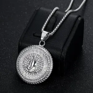 Men's Gold Stainless Steel Bible Verse Pray Necklace Pendant Fashion Coin Medal Pendant Jewelry