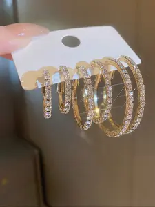 Rhinestone Decorated Hoop Earrings, Fashionable Earrings for Women, High Quality Earrings, Daily Use, Trendy All-match & Exquisite Jewelry for Birthday Gift