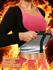 Women's Solid Long Sleeve Zip Up Sauna Top, Open Bust Tummy Control Sports Shapewear Top, Workout Gym Exercise Clothing, Women's Workout Clothes, Sweat Wicking Breathable, Compression Sports Top