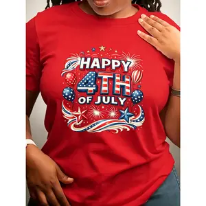[Independence Day] All-cotton skin-friendly women's T-shirt, classic flag pattern, versatile style, soft and comfortable to wear, suitable for various American holiday and daily outings