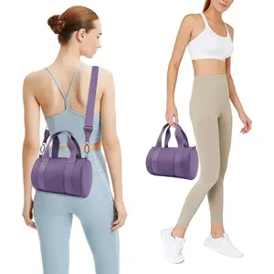 Small Gym Bag for Women Mini Duffel Bag for Travel Waterproof Workout Crossbody Bags Elastic Fabric Barrel Purse for Sports Fitness Yoga Cute Lightweight casual commuter handbag shopping
